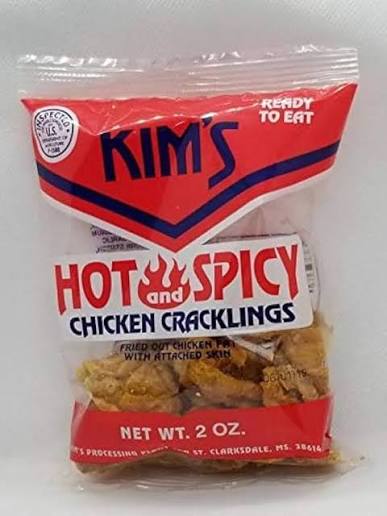 Kim's Chicken Cracklings HOT.(12 pack of 2oz. )